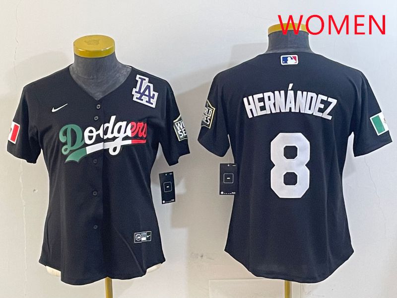 Women Los Angeles Dodgers 8 Hernandez Black Game 2025 Nike MLB Jersey style 4034